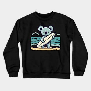 Cute koala with a surfboard on the beach, koala bear in summer vacation, koala lovers Crewneck Sweatshirt